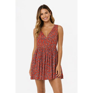 MINKPINK Revolve Ditsy Floral Mini Dress Keyhole Back Flirty Babydoll Red Blue M